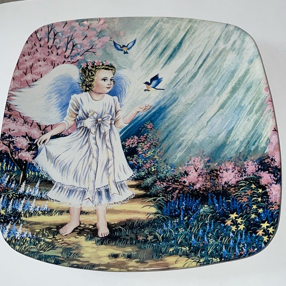 Other - Plate Angel Girl Blue Bird 11.5” Display Platter Home Decor